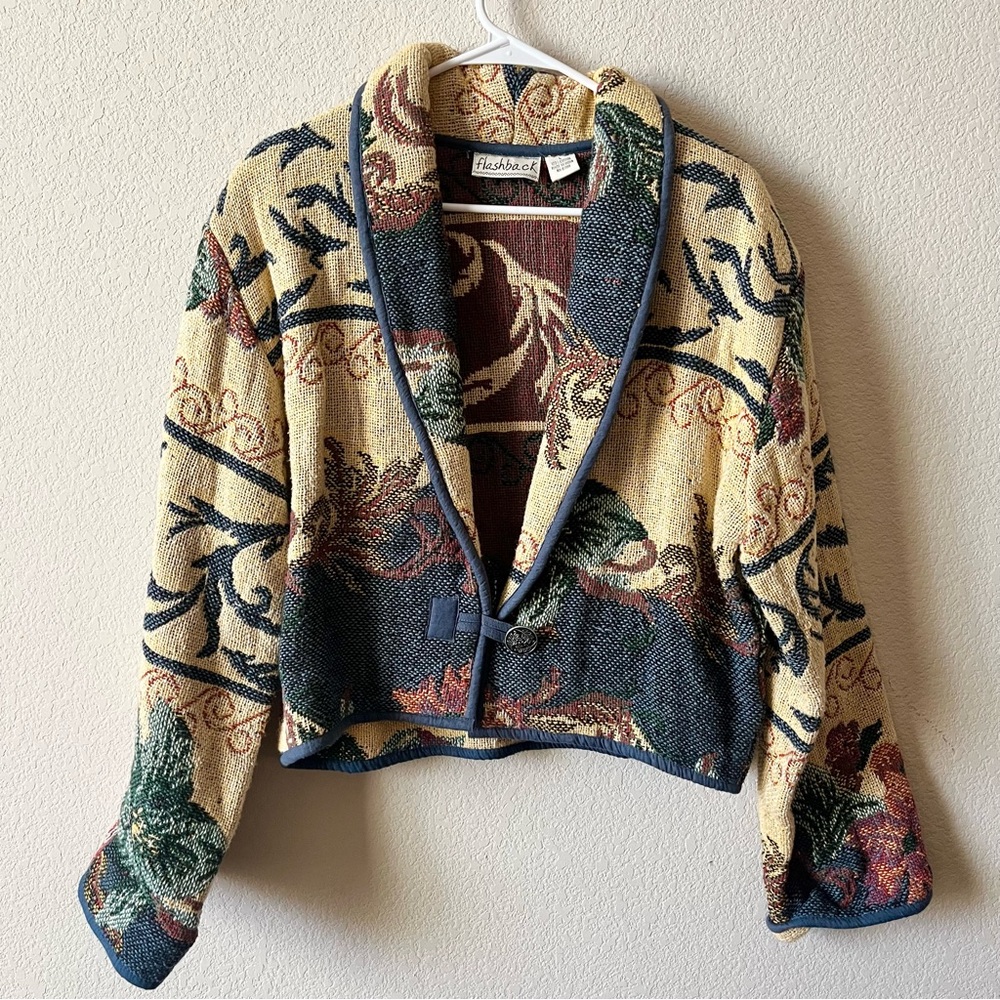 Vintage Flashback Tapestry Artsy Quilted Thick Floral Jacquard Cotton Jacket L